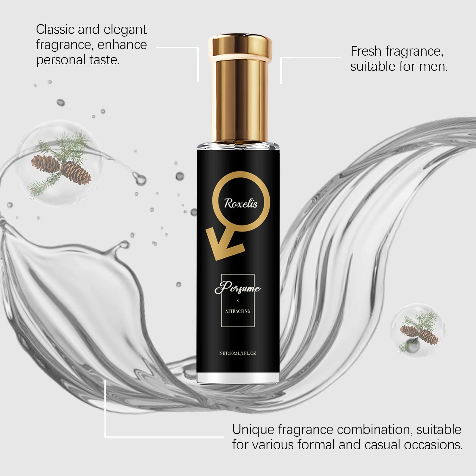 Roxelis 30ml hommes phéromone parfum cèdre parfum Glamour messieurs durable rencontres parfum romantique corps frais flirtant parfum