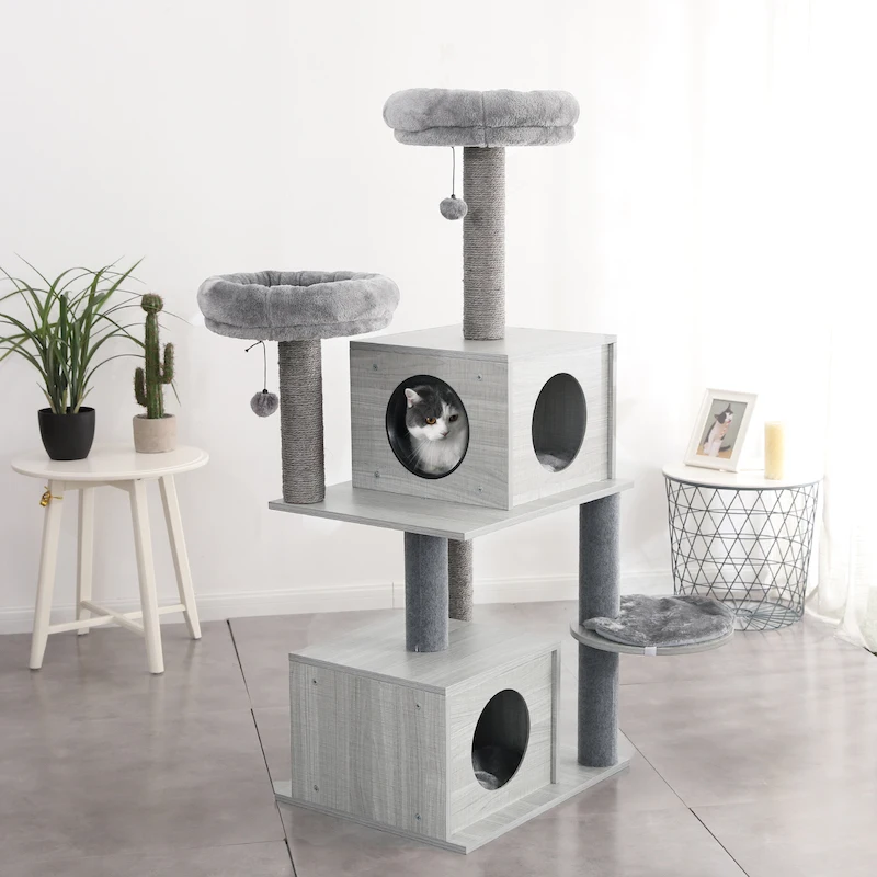 

Fast Delivery Cat Tree Condo Modern Multi-Level Tower with Sisal Scratching Post for Kitten Cat Jump Climbing Tree Furniture Toy