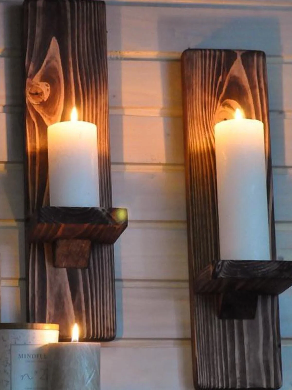 2 Pcs Wooden Wall Candle Holder Wooden Candlestick Wall Decoration Rustic Living Room Wall Decor 2023