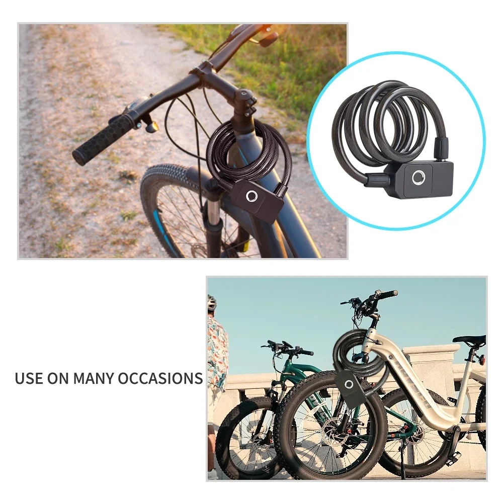 Tuya Smart Fingerprint Lock Bluetooth, impermeável, Anti-Roubo, Bobina de cabo de aço inoxidável, bicicleta, impressão digital, Smart App Bloqueio Remoto