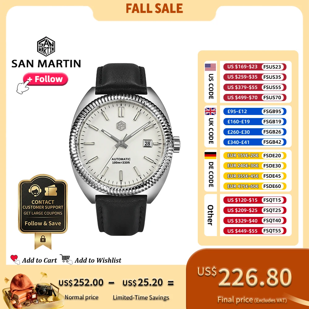 San Martin 40mm YN55 Men Watch Enamel Dial Curved Bezel Stainless Steel Sapphire Automatic Mechanical Luminous Waterproof SN0069