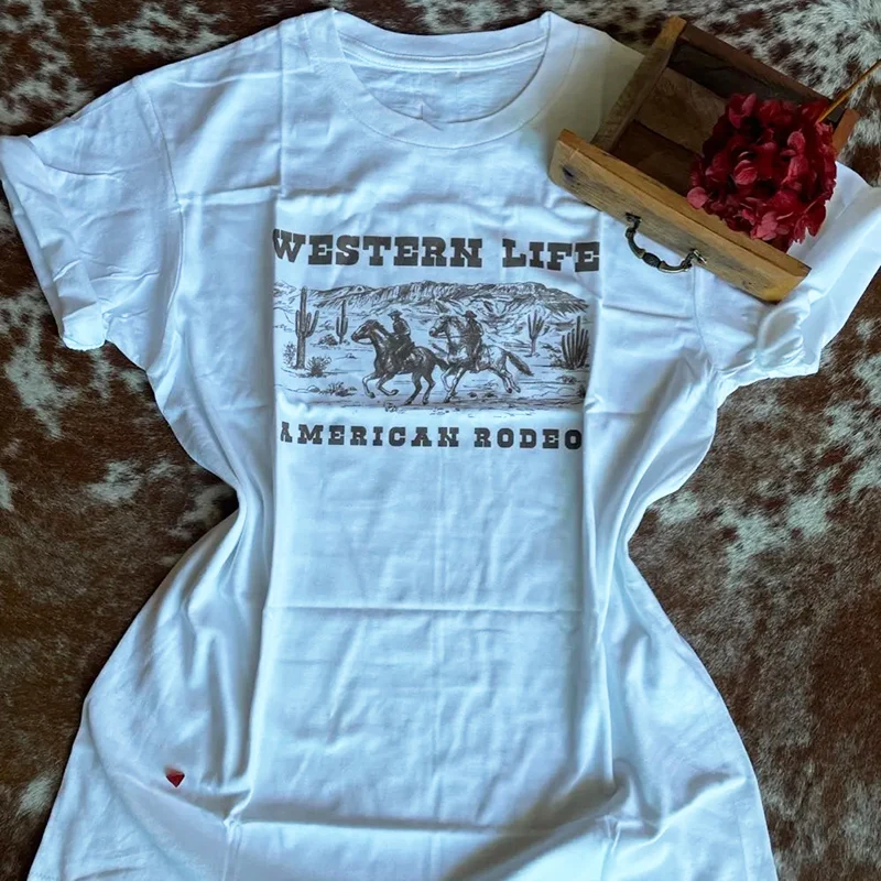 Cowgirl Western Style Country Vintage Tops Rodeo Retro Women T-Shirt Cotton Short Sleeve Cute Aesthetic Tee Shirt Grunge