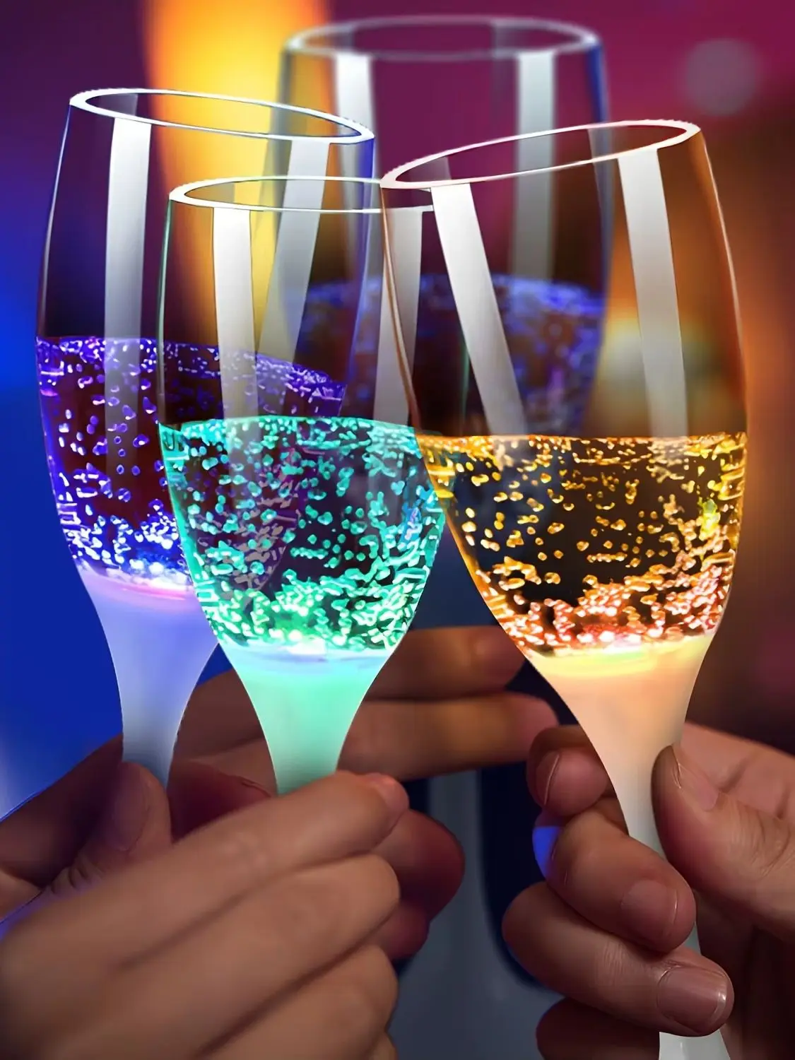 

Set of 6 LED Light-Up Cups - Battery/USB Powered Champagne Glasses with Multi-Color LED Lights