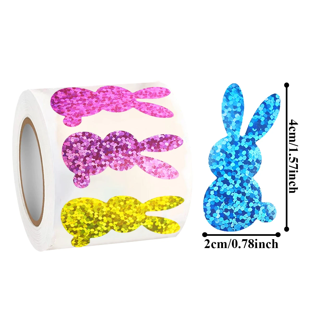 500 Pcs Easter Bunny Stickers - Colorful Laser-Cut Rabbit Decals with Glitter, Self-Adhesive Closure Labels for Envelopes
