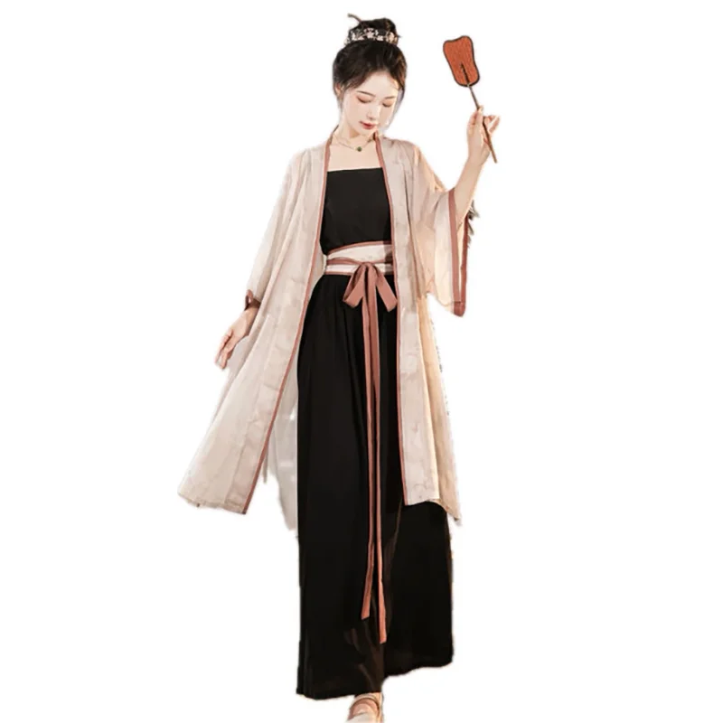 Chinese Hanfu Dress Women 2024 Summer Modern Hanfu Female Cosplay Costume Song dynasty Long cardigan+Camisole+Pants+Belt Sets