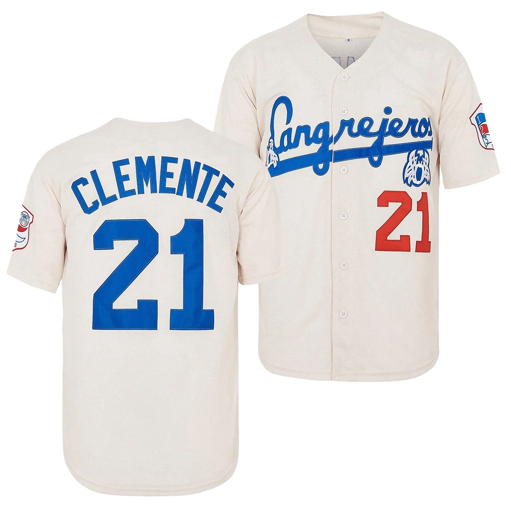 Men's Santurce Crabs #21 Roberto Clemente Baseball Jersey, Letter Embroidery Souvenir Jersey,Training Match Sports Shirt