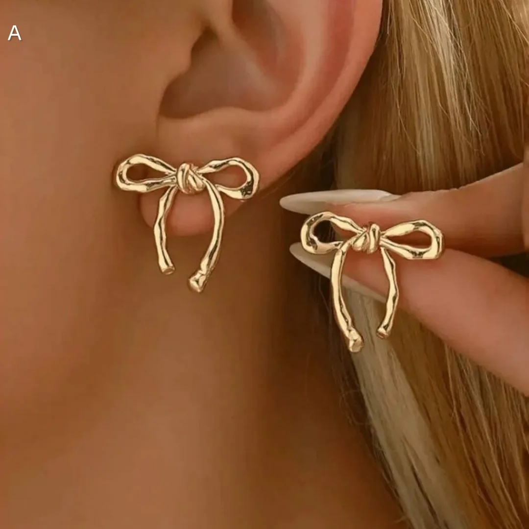 

Gold Bow Stud Earrings for Women Elegant Bohemian Style Fashion Earrings Hypoallergenic Daily Wear Gift Idea