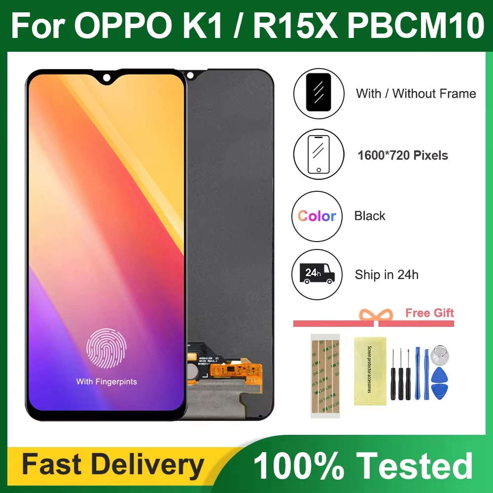 

6.4 inch NEW AMOLED/TFT For Oppo R15x PBCM10 PBCT10 / For Oppo K1 PBCM30 LCD Display Touch Screen Digitizer Assembly Replacement