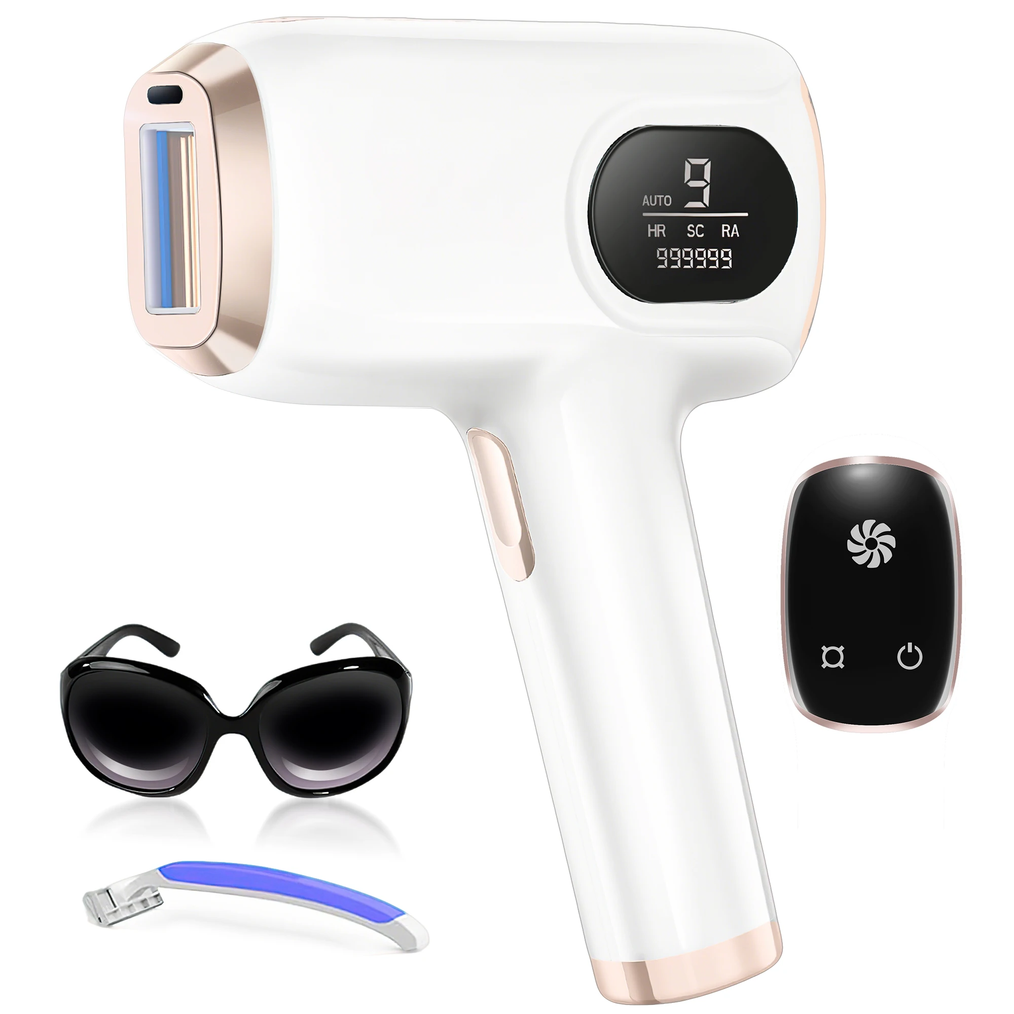 IPL-ontharingsapparaten, laserontharing, met 3 geavanceerde functies HR/SR/HR+, 9 energieniveaus, 999.999 lichtpulsen voor mannen en vrouwen, ideaal voor gezicht en lichaam.