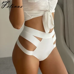 Felinus Women Sexy Hollow Out Panties High Waist Elasticity Briefs Ice Silk Comfortable Underwear Solid Bandage Female Underpant