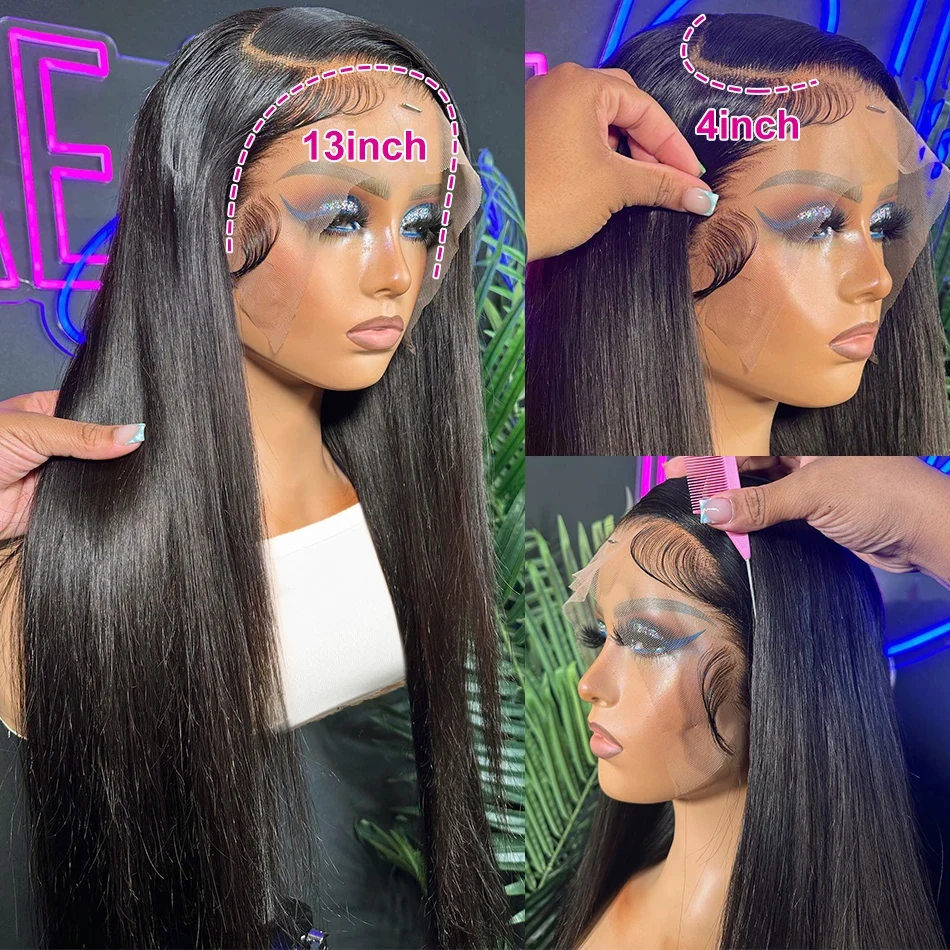 13x4 Transparent Straight Lace Front Human Hair Wigs Brazilian HD Lace Frontal Straight Wig Ready To Wear And Go For Black Women