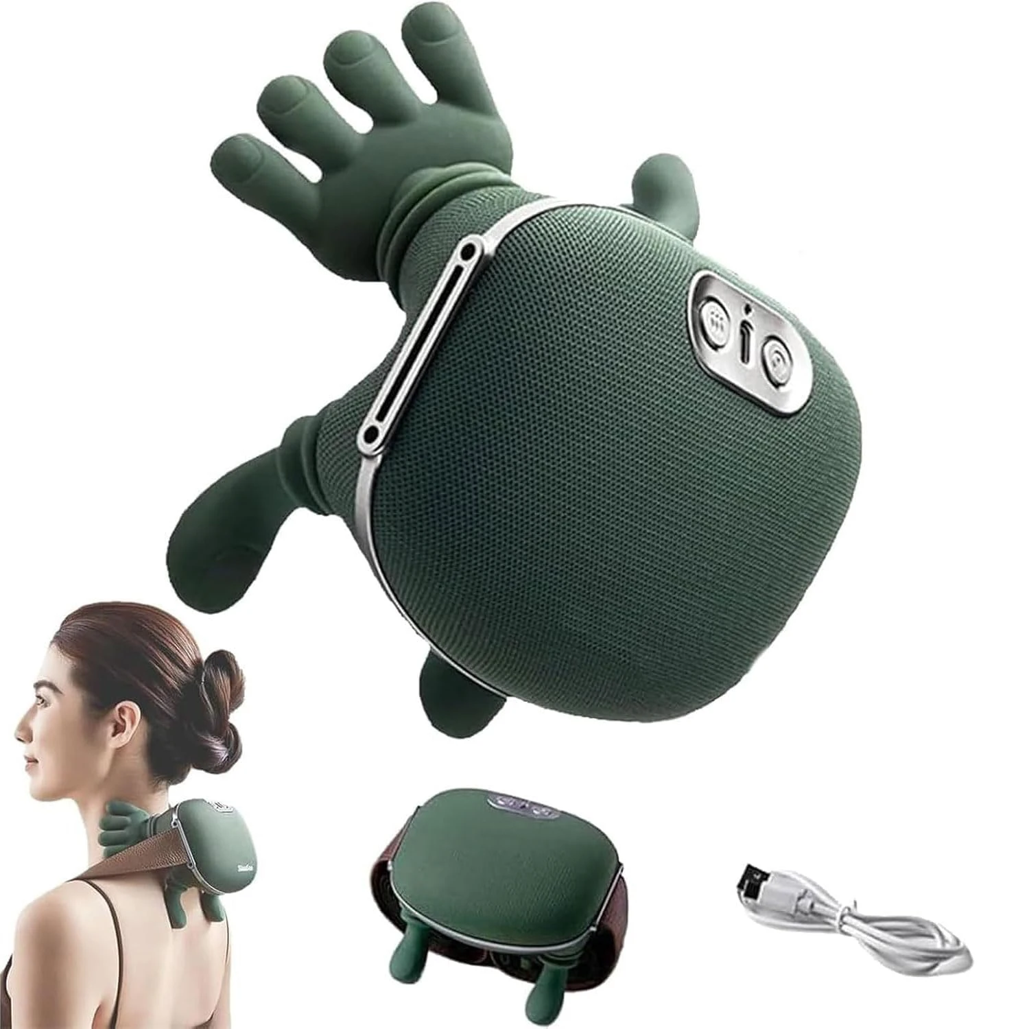 Masseur de nuque et d'épaules, simulation de main humaine, massage Shiatsu chauffant, masseur cervical et trapèzes, oreiller de massage rechargeable et portable pour soulager les douleurs au cou, aux épaules, au dos et à la taille