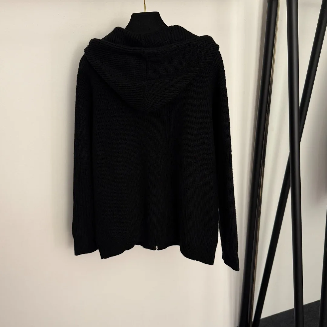 

25 Autumn/Winter New Women's Hooded Knitted Medium to Long Zipper Knitted Temperament Jacket Women's Coat