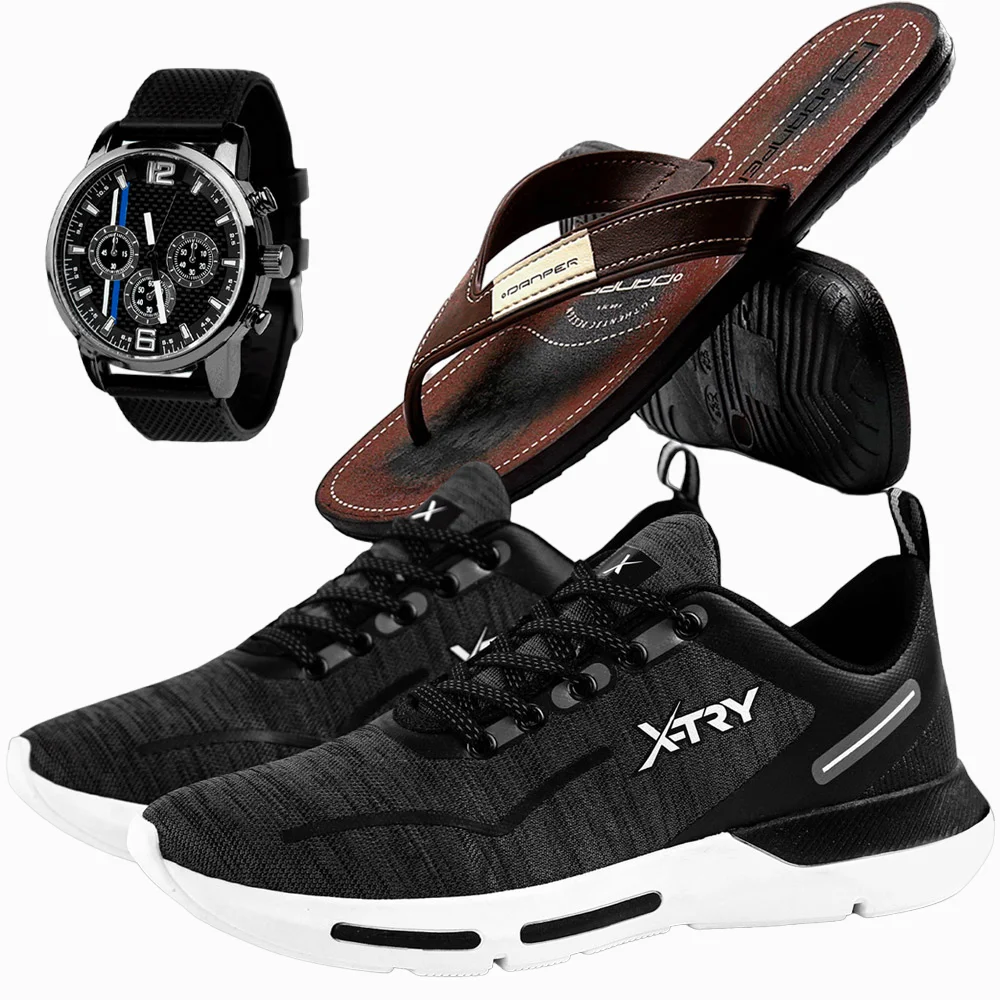 Lightweight Running Gym Comfortable Sport Sneakers Kit + Slipper And Watch