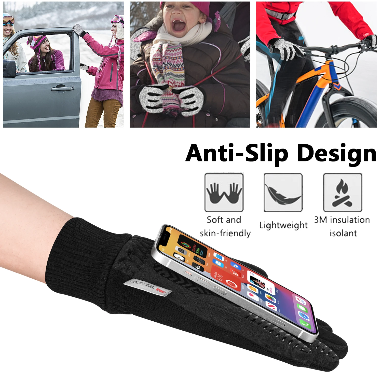 Mordook-luvas térmicas para homens e mulheres, anti-derrapante, quente, térmica, touchscreen, para bicicleta, ciclismo, 3m,-10 c, inverno