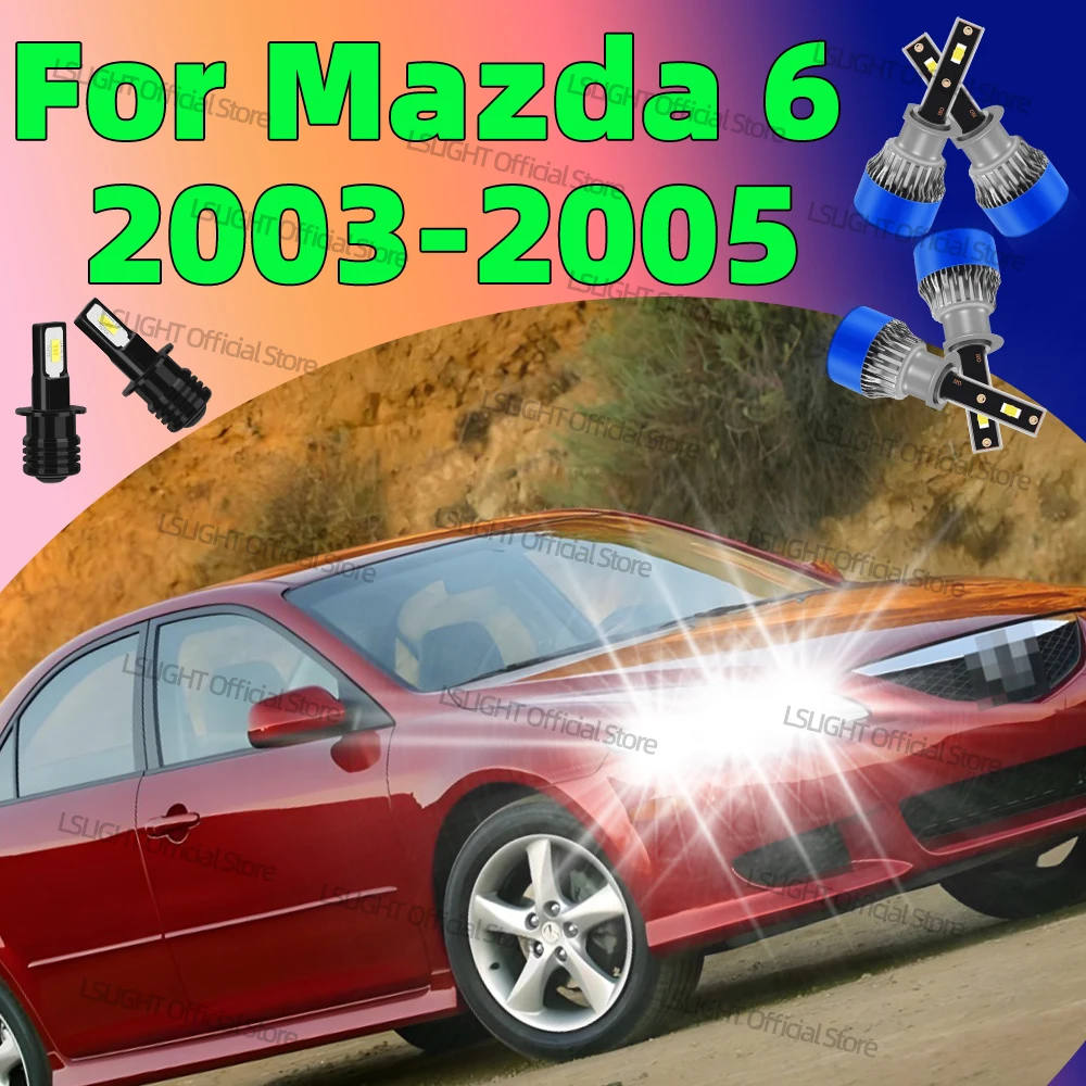 

2/6Pcs Headlights Fog Lamps For Mazda 6 2003 2004 2005 High Low Beam 12V 6000K 3570 CSP Chips Car Bulbs