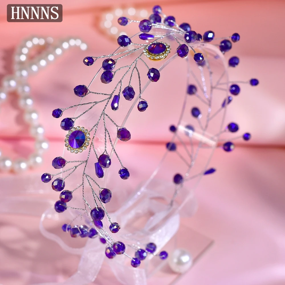 

HNNNS Luxury Rhinestone Bridal Headband Blue Crystal Headdress for Women's Wedding Forehead Jewelry Pageant Party Hairband A273