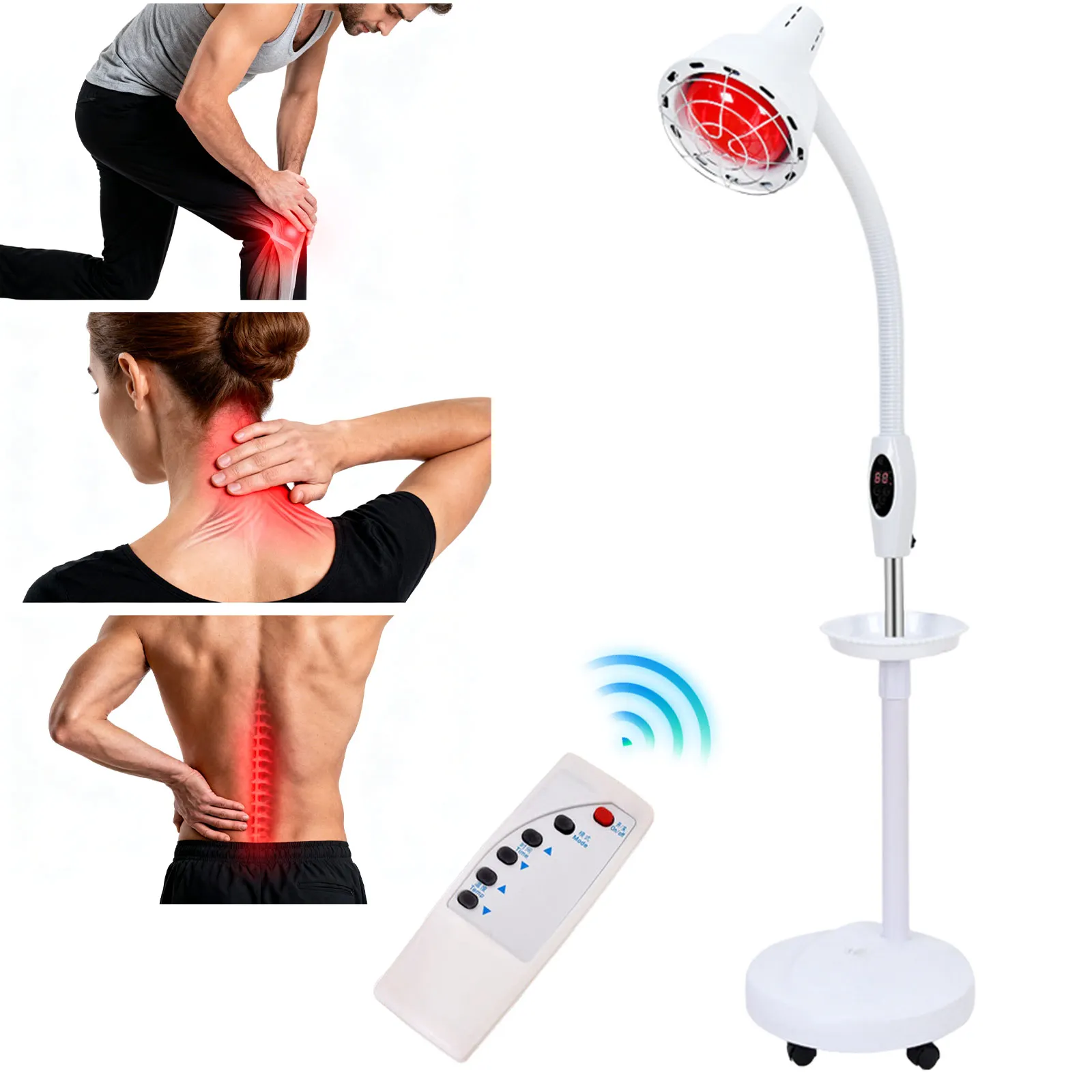 Lampe chauffante infrarouge 275W 360 °   Lampe de physiothérapie infrarouge rotative à tête unique, réglable, pour soulagement de la douleur, avec télécommande, 220V, pour thérapie électrique