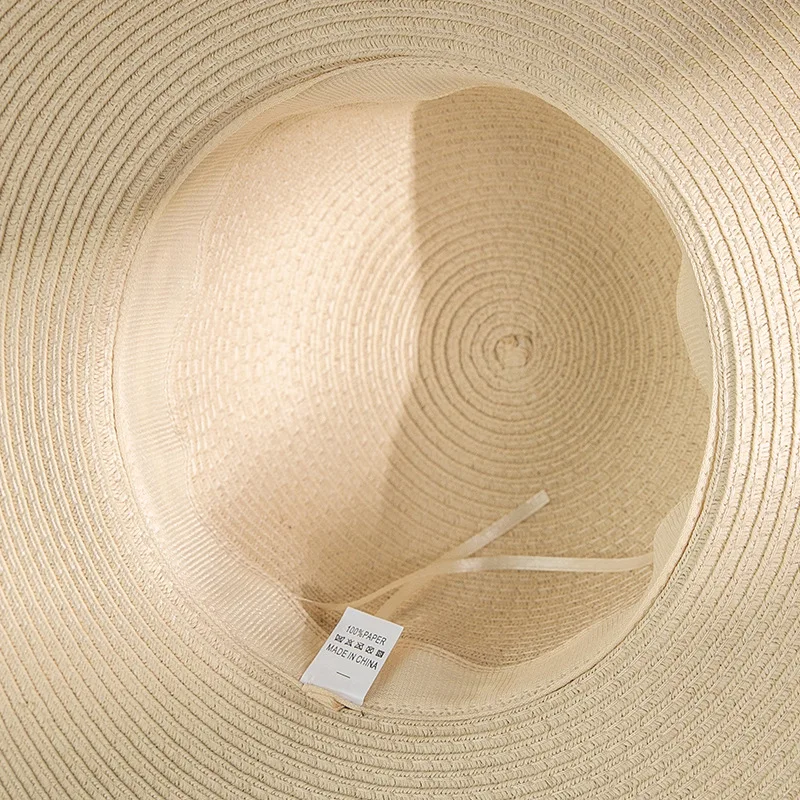 Summer Straw Hat Wide Brim Floppy Beach Sun  Hat Lace Big Bow