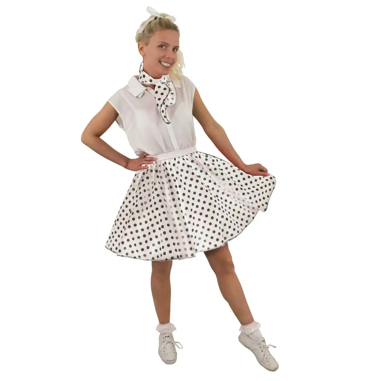 Women's Polka Dot Skirt 50s/60s Fancy Dress Costume- White & Black - 17