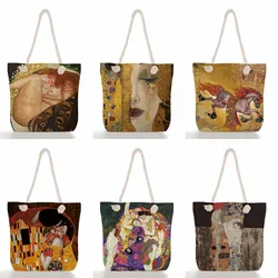 Abstract Gold Oil Painting Tote Bag High Capacity Travel Beach Bag Shopping Bag Linen Handbags Women Shoulder Bag Custom Pattern