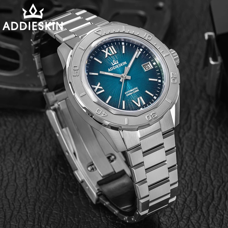 ADDIESKIN K002 Men's Automatic Watch Light Blue Dial 40mm Sapphire Crystal 100m Waterproof BGW9 Luminous Urban Diver Miyota 9015