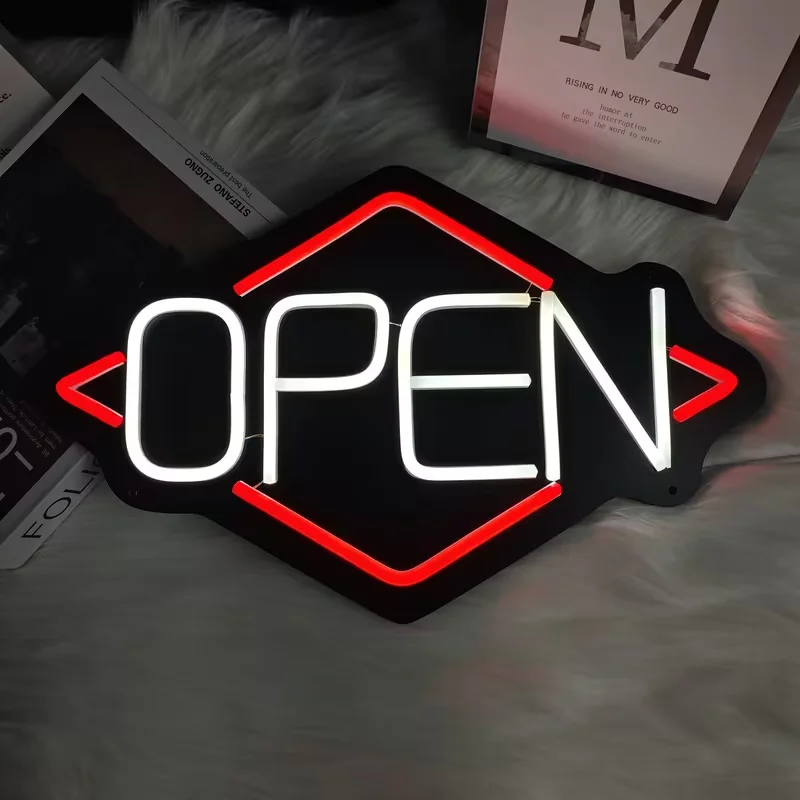 Rhombus Open Sign LED Neon Light - Ultra-Bright USB-Powered 16-Inch Wall-Mounted with On/Off SwitchClassic Plastic
