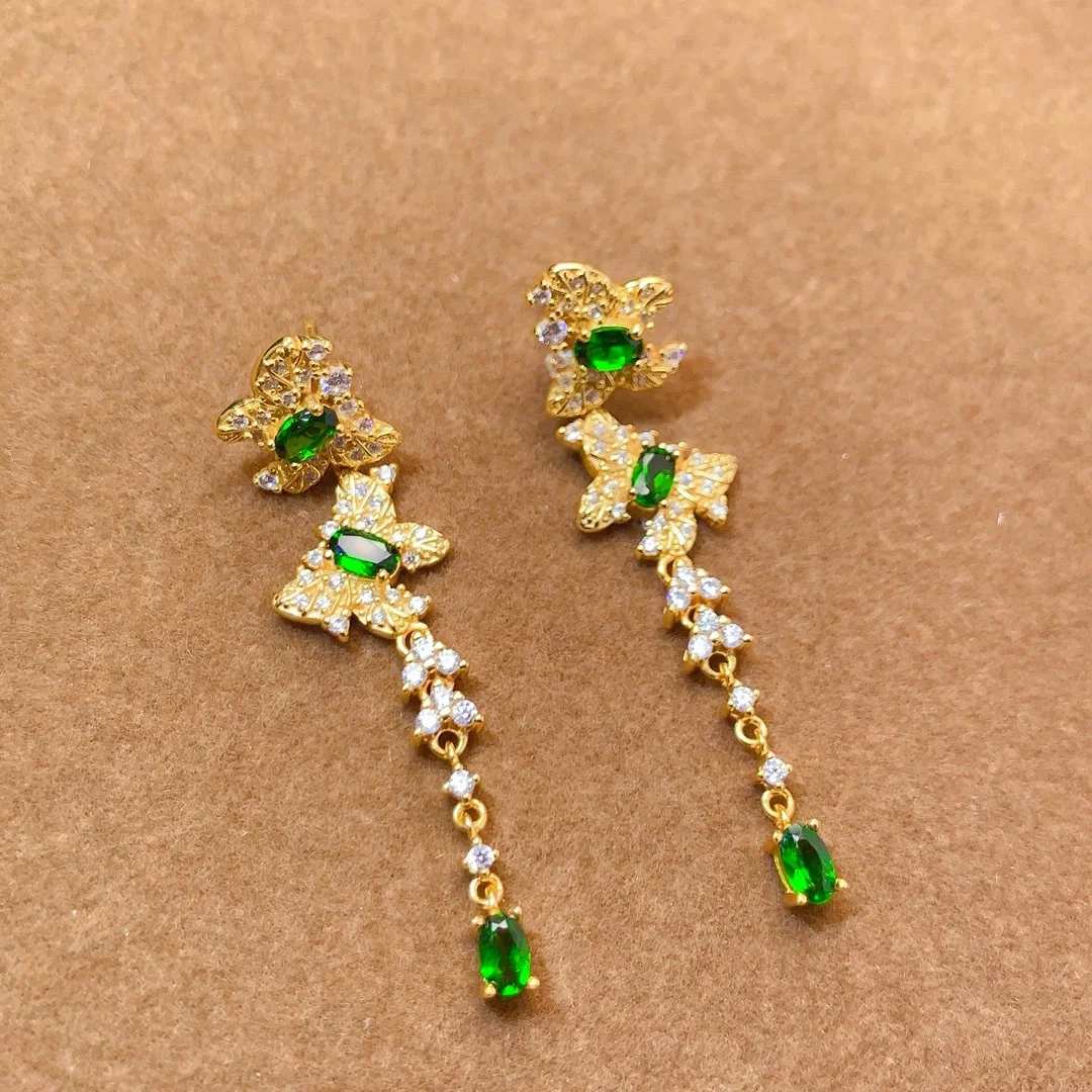 ブティックジュエリー、女性用天然透輝石イヤリング、3x5mm 電気メッキ 18K ゴールド、誕生日パーティー、結婚式、ギフトに。