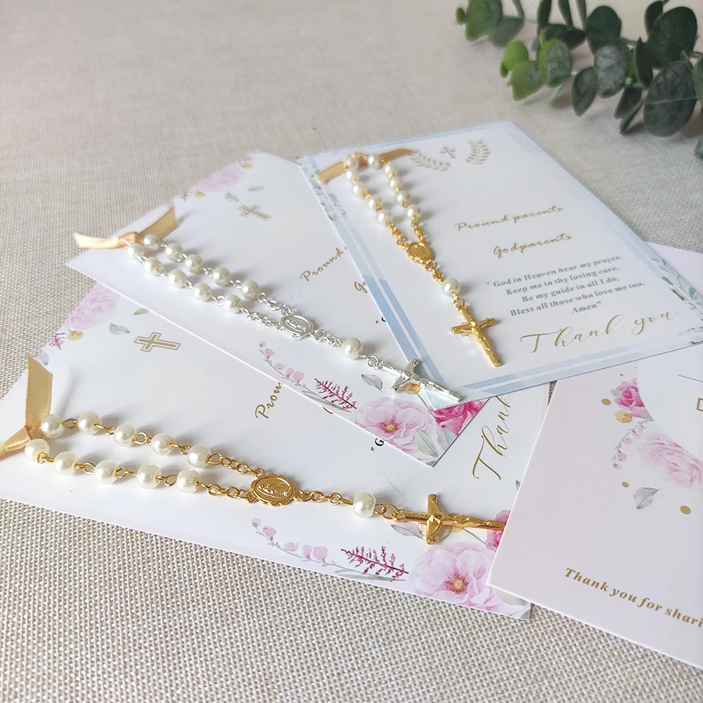 20/10 قطعة بطاقات المعمودية المفضلة مع مسبحة عيد ميلاد المعمودية بالتواصل ديكور التعميد لحديثي الولادة