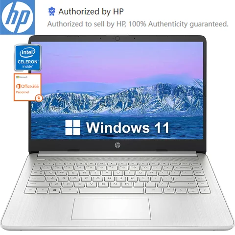 HP Il più recente laptop aziendale da 14", Intel Celeron N4120, fino a 16 GB di RAM, 384 GB di archiviazione (128 GB eMMC + 256 GB Micro SD), 1 anno Office 365, Argento