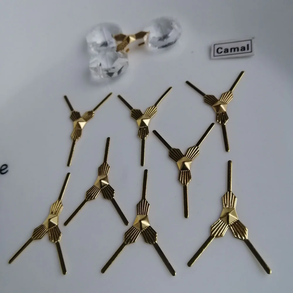 Camal 100PCS 29mm Gold Metal Triangle Bowtie Connectors Pin Hook For Crystal Prisms Beads Chandelier Pendant Lamp Lighting Parts