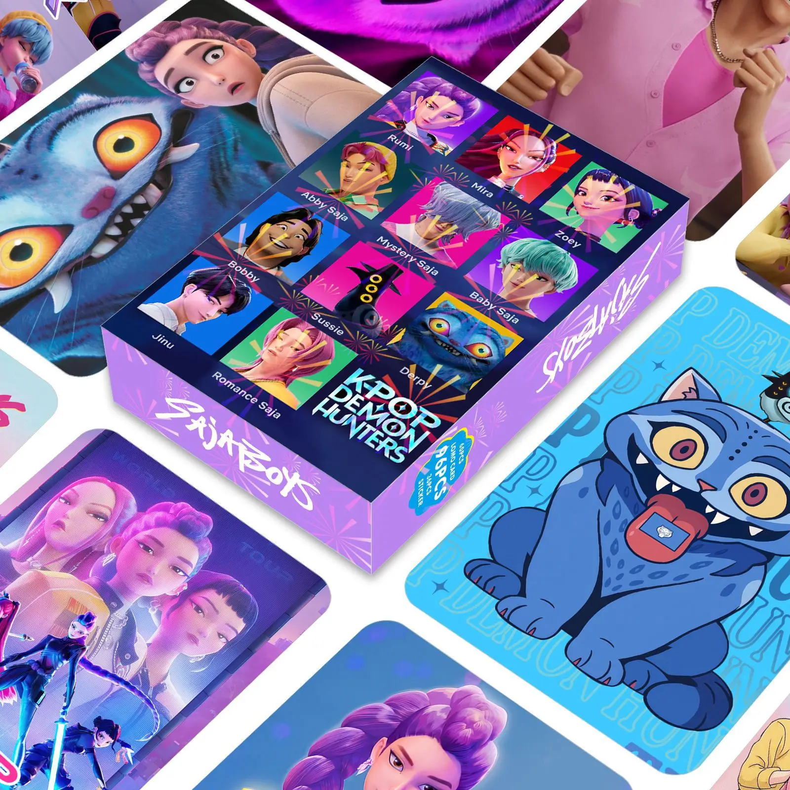 مجموعة بطاقات K-POP Demon Hunters & Sajaboys LOMO مكونة من 96 قطعة - بطاقات صور HUNTR/X Boy Girl Group HD، بطاقات ألعاب تجارية قابلة للجمع من الرسوم المتحركة