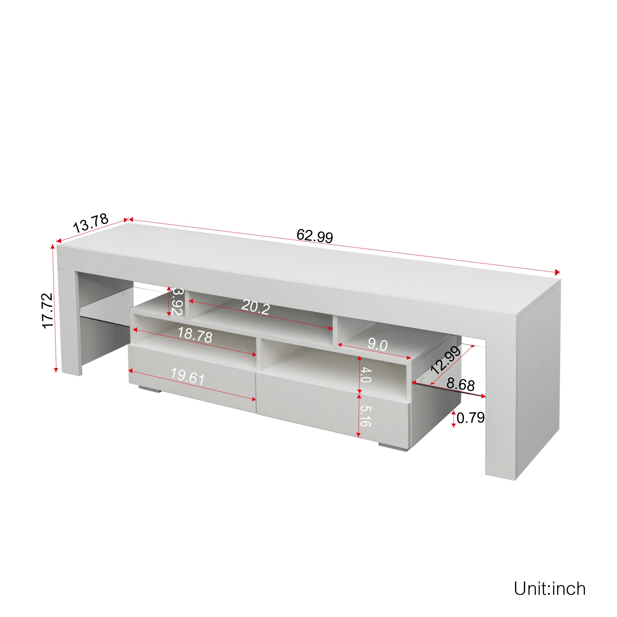 Living Room Furniture TV Stand Cabinet with 2 Drawers & 2 Open Shelves 20-Color RGB LED Lights W/Remote White Flash Sale[US-W]