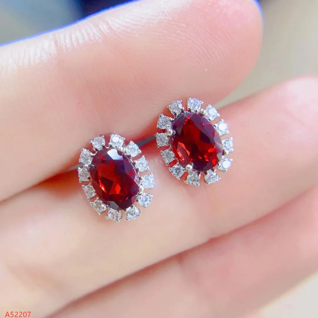 

100% Natural Jewelry 925 Sterling Silver Garnet Stud Earrings for Women Party Birthday Got Engaged Marry Gift New Year Valentine