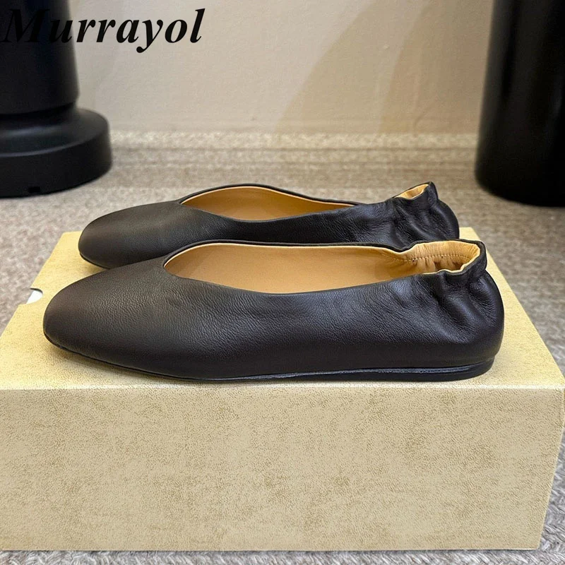 Flats Lazy Loafers Women Real Leather Shllow Mouth Single Shoes Ladies Spring Autumn Lightweight Vacation Walking Shoes 2026