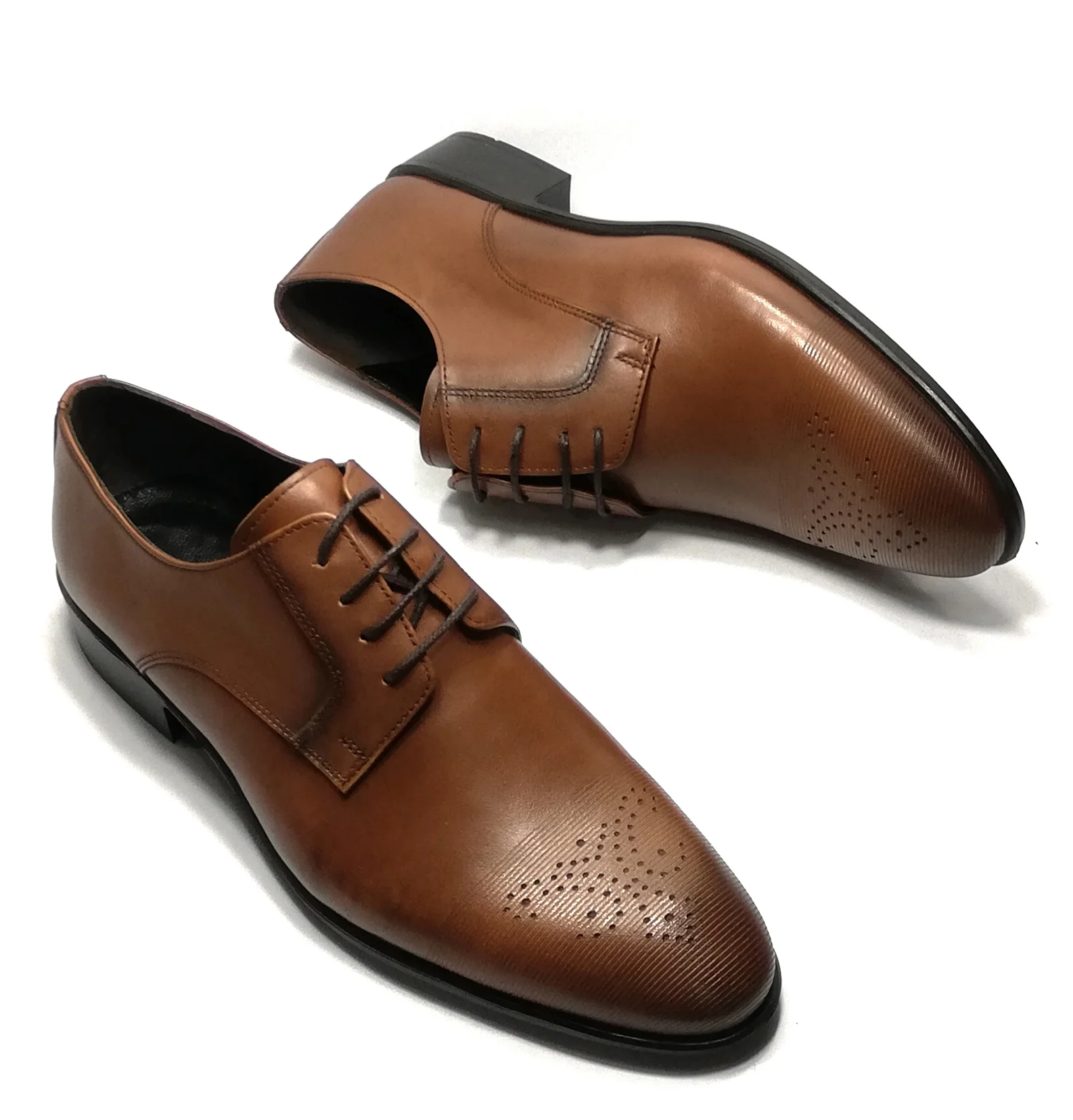 MEN'S BROWN 100% LEATHER HAND MADE OXFORD SHOES. FORMAL DRESS. IDEAL MODEL FOR WEDDINGS, OFFICE AND DAILY USE. 1. QUALITY