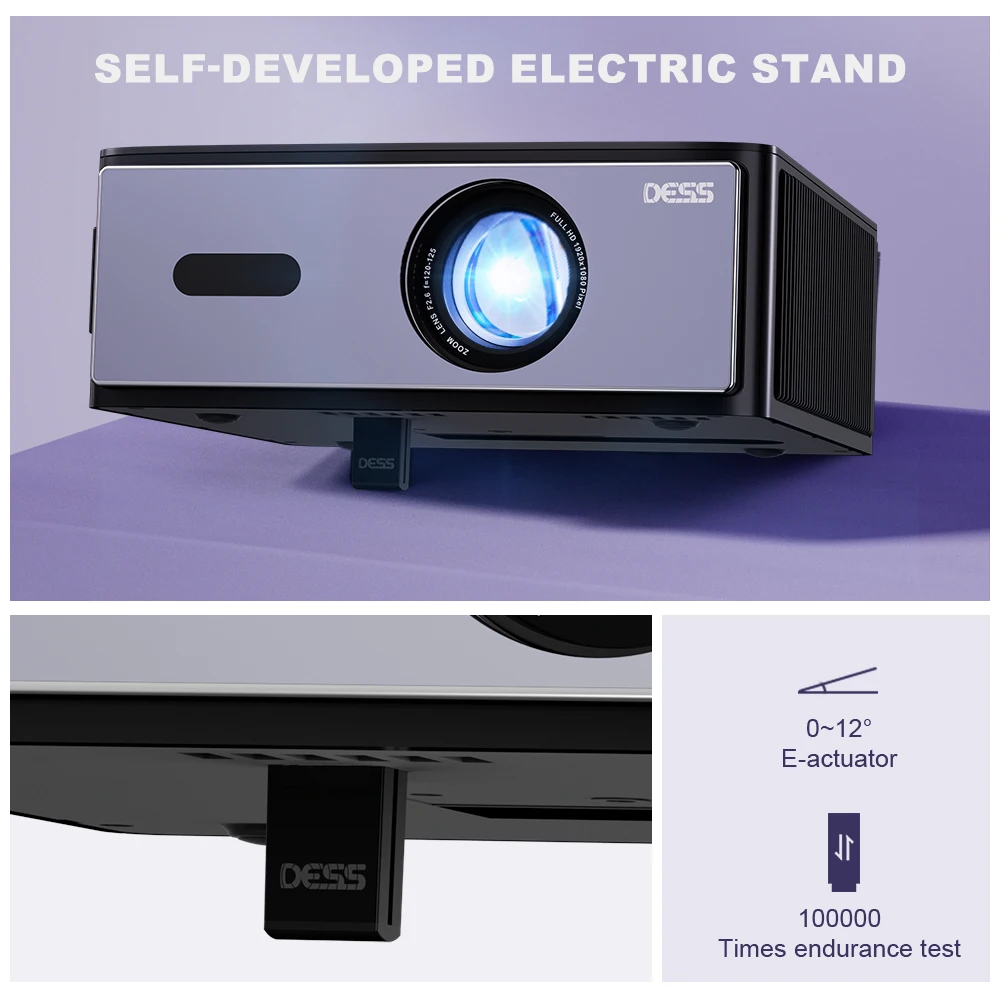 DESS Projector 4k Home Theater Video Dual WiFi Bluetooth Full HD Native 1080P Auto Focus Electric Stand Outdoor Led Projector