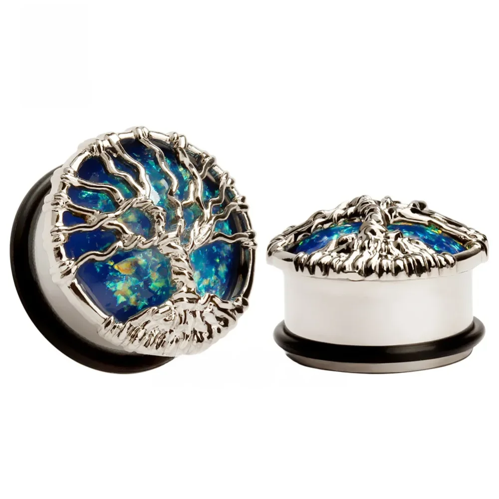 KUBOOZ Zatyczki do uszu Tunele Wskaźniki Piercing Biżuteria do ciała Drzewo życzeń Ekspander ze stali nierdzewnej Biżuteria modowa 00G 10mm do 25mm — zdjęcie 2