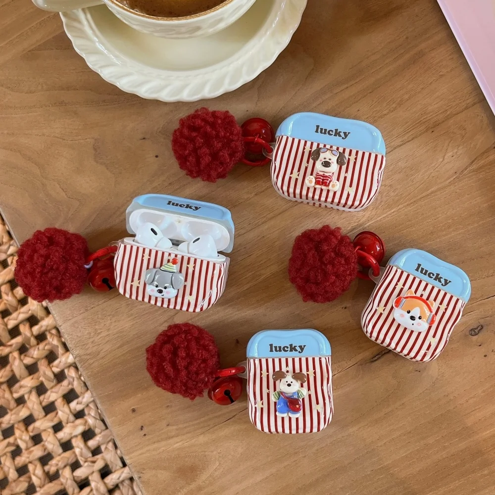 

Stylish cute striped 3D puppy headphone protective cover for AirPods 4 3 2 Pro 2 3 Stylish cute new protective cover with charm