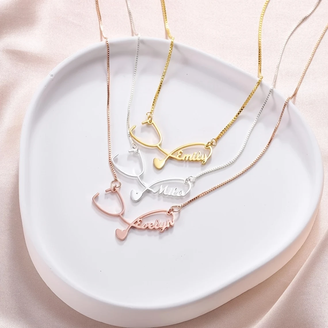Custom Stethoscope Name Necklace Stainless Steel Engraved Minimalist Jewelry, for Nurses Doctors Nurse's Day Casual Accessory