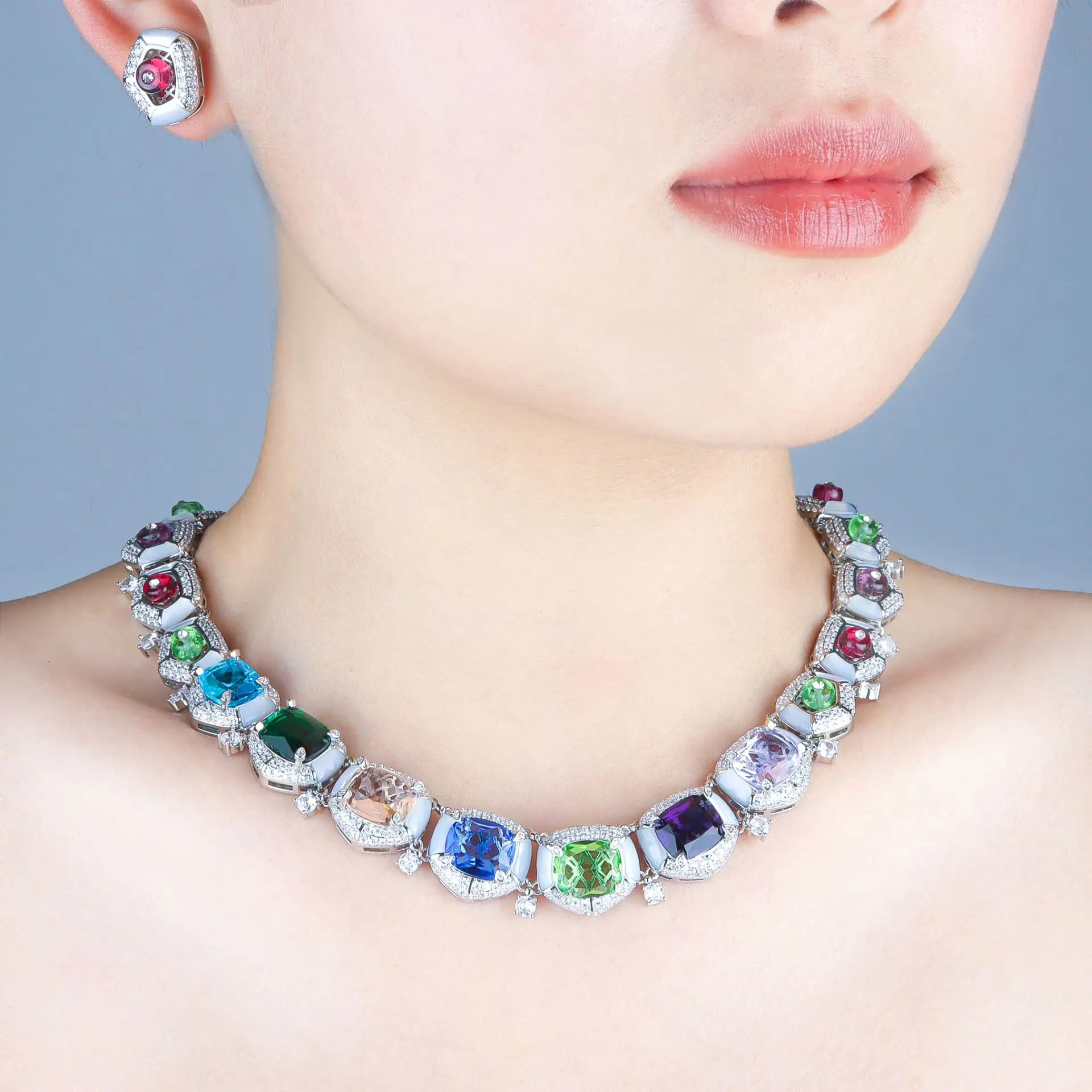 

Ожерелья с большими драгоценными камнями, комплекты серег для женщин, красочный топ с цирконием, роскошные модные вечерние украшения