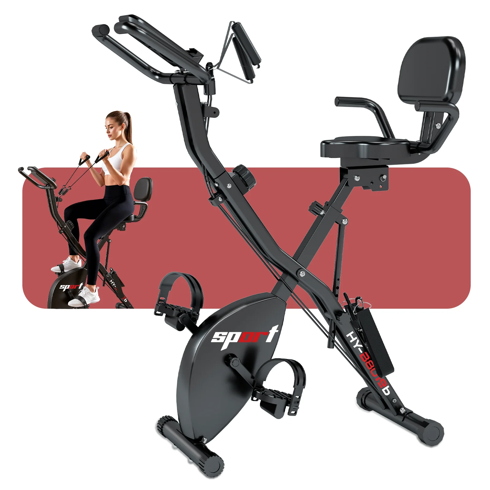 Vélo pliable silencieux à résistance magnétique : 16 niveaux de résistance, charge admissible 120 kg, affichage LCD avec 5 modes