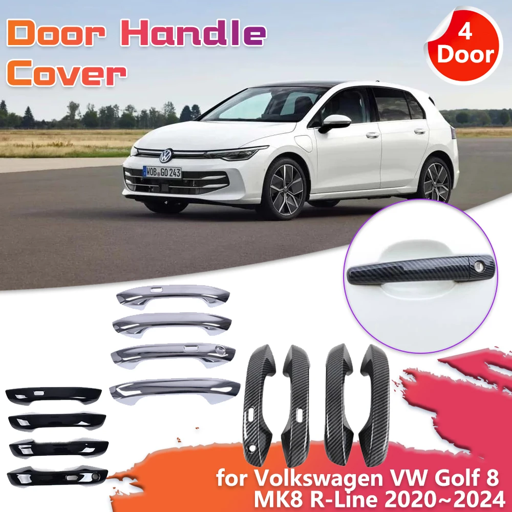 

Крышка дверной ручки автомобиля для Volkswagen VW Golf 8 MK8 R-Line 2020 ~ 2024 хромированная задняя наклейка из углеродного волокна, накладка, аксессуары для царапин
