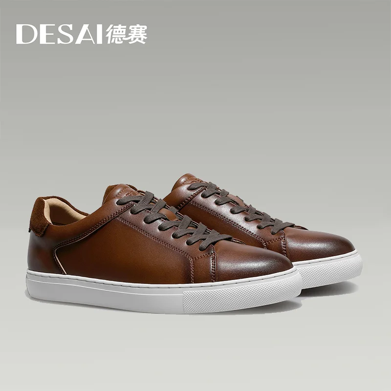 DESAI Full Grain Genuine Leather Casual Men Women Couple Shoes Brand White Sports Sneakers Shoe 2022 New Arrival Fashion Size 13