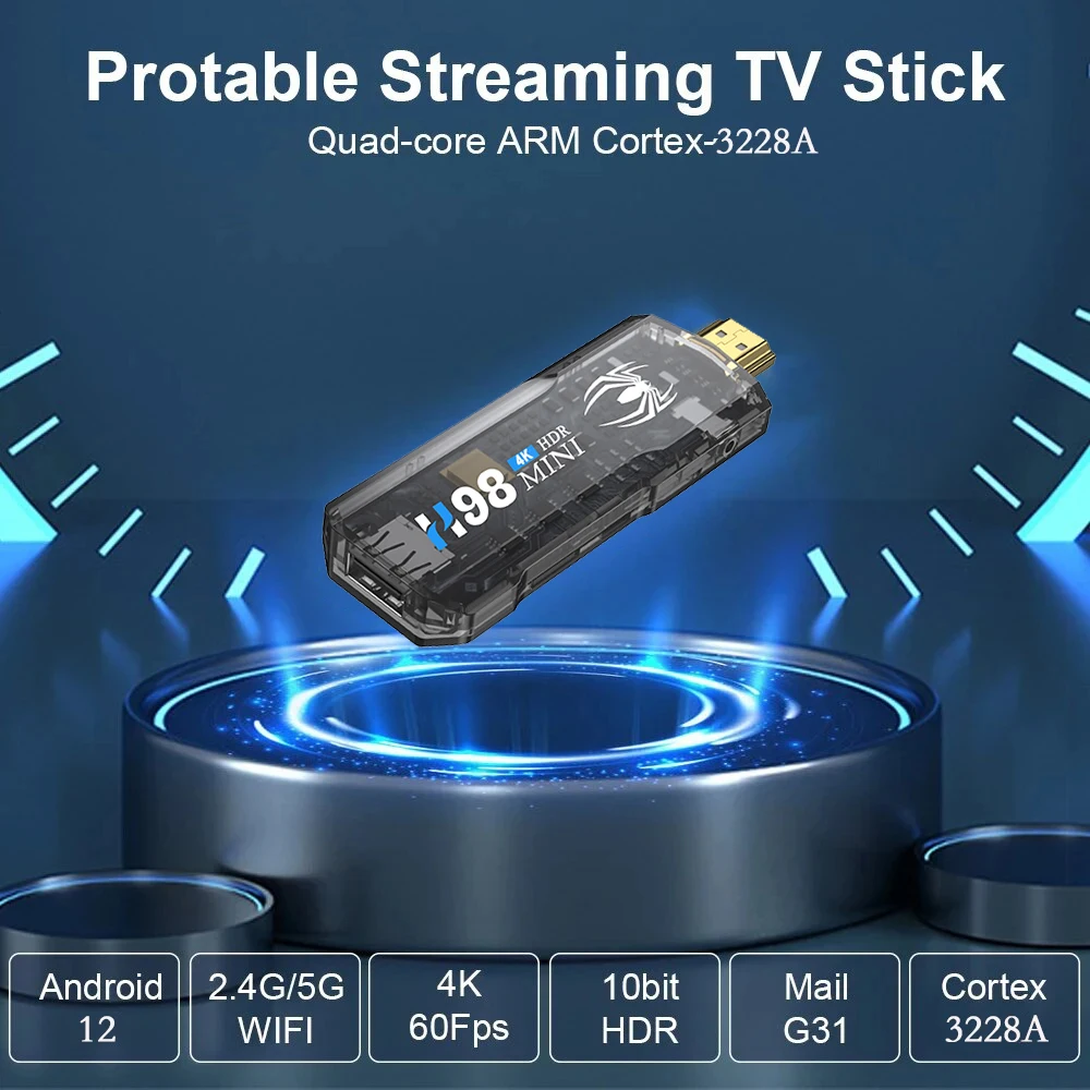 H98 Mini TV Stick Android 12 Support 8K Video 4K 3D TV Box 2.4G&5G Roku Netflix Media player Body Feeling Game Android TV Stick