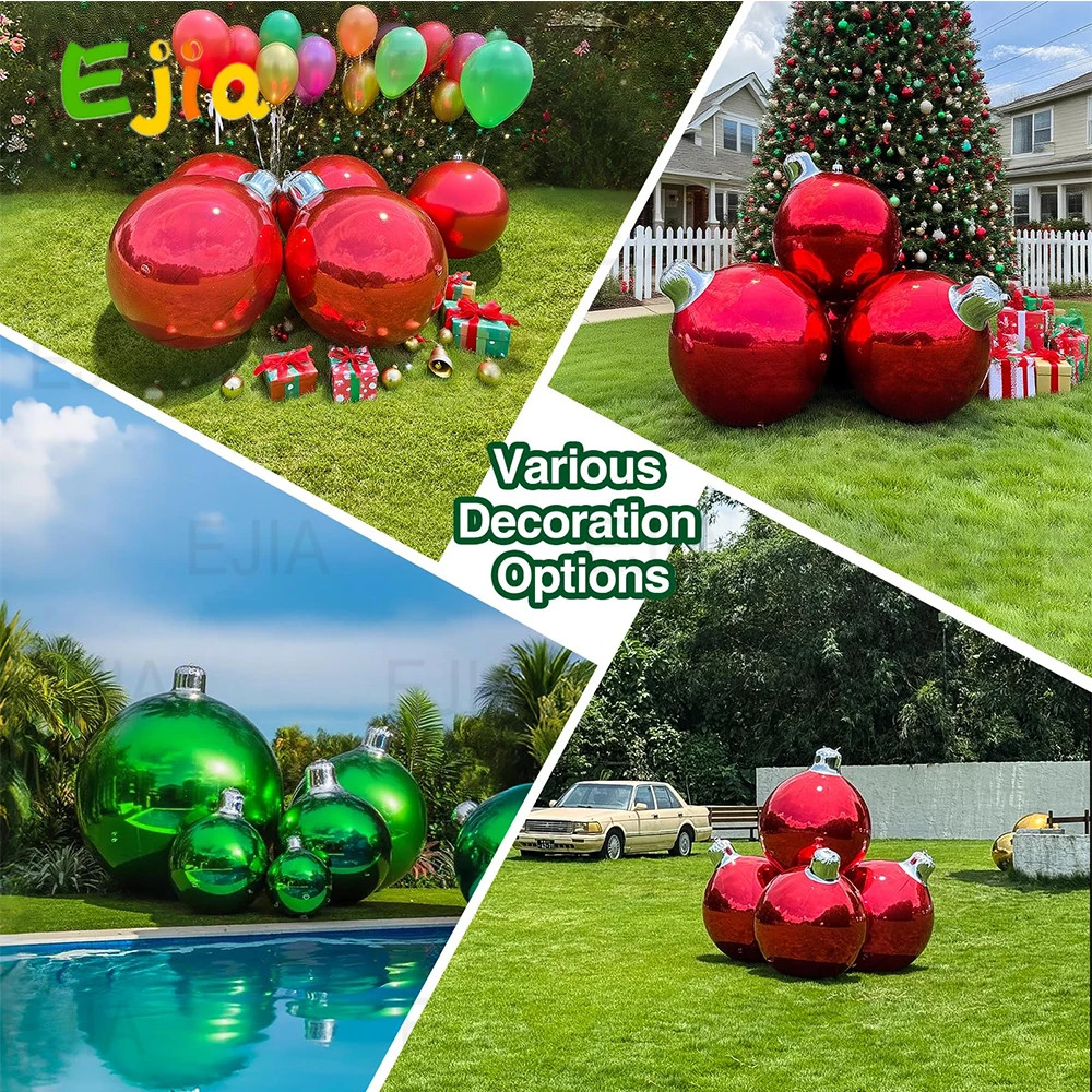 Opblaasbare spiegelbal, opblaasbare kerstballen Grote glanzende ballen met luchtpomp Herbruikbare grote PVC kerstbalballon voor feest