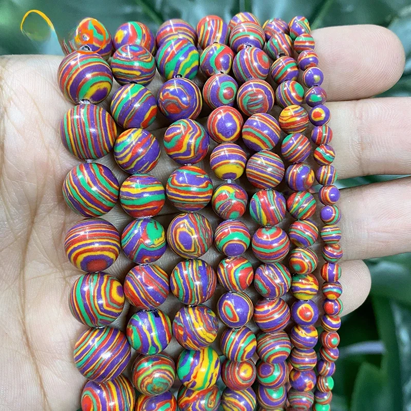 Czerwone koronkowe malachitowe okrągłe koraliki dystansowe naturalne luźne kamienne koraliki do tworzenia biżuterii DIY bransoletka kolczyki 15 '' Cal 4/6/8/10/12mm — zdjęcie 2