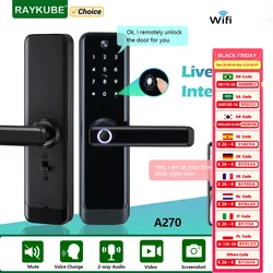 NEW RAYKUBE A270 Tuya Wifi Two-way Audio Video Intercom Fingerprint Camera Smart Door lock With APP Remote Unlock Video Record