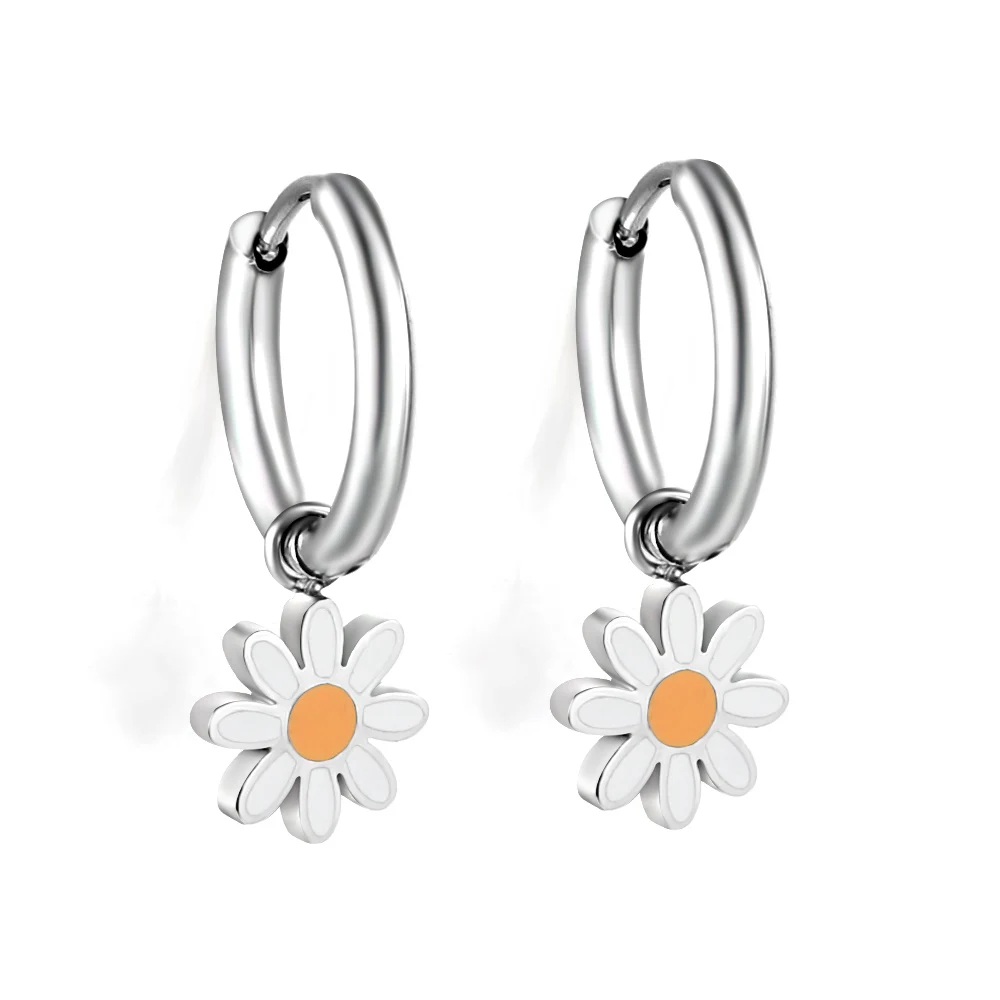 Luxus Stahl Gänseblümchen Blume Libelle Schmetterling Krone Anhänger Creolen für Frauen koreanischen Öl Tropf bunte niedlichen hängenden Ohrring
