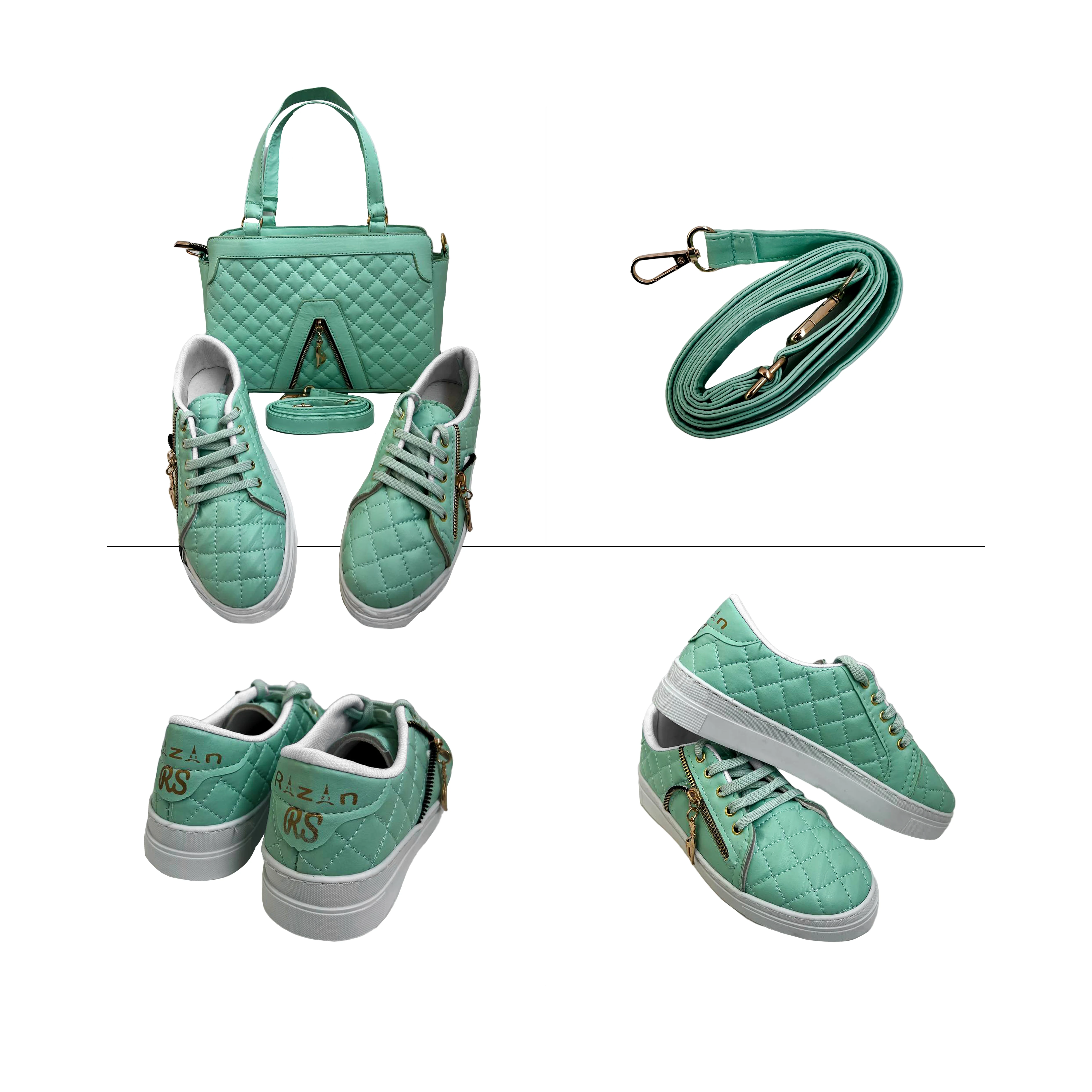 Matching Women's Set: Green Shoes and Bag - Elegance and Functionality Combined